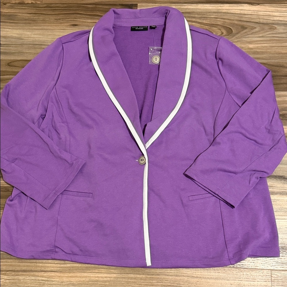Susan Graver Weekend Marina Knit Bracelet Sleeve Blazer Women’s Sz. 3X Purple